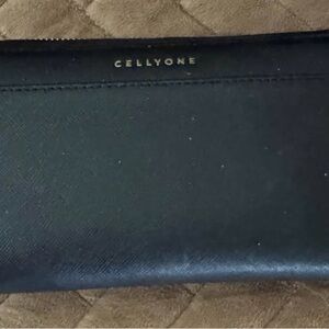 Cellyone Black Leather Zip-Around Wallet with 24 Slots and Zippered Pocket